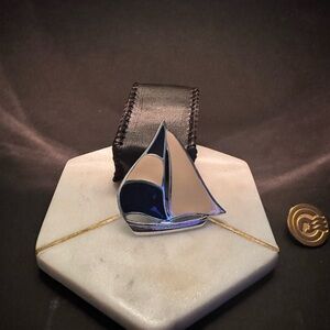 Sleek Black and Silver Sailboat Brooch